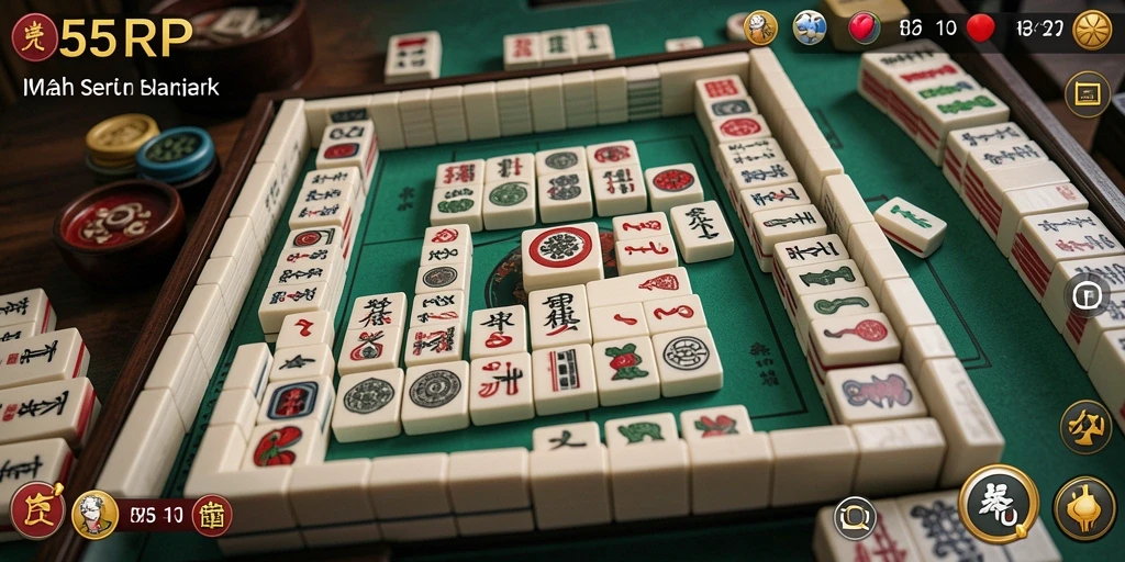 Tampilan gameplay 55RP yang menarik dengan desain Mahjong yang memukau.