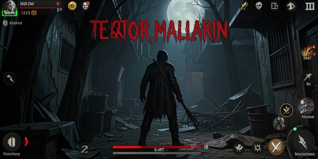 Screenshot gameplay <strong>5RT</strong> yang menampilkan kegelapan dan ketegangan menakutkan.