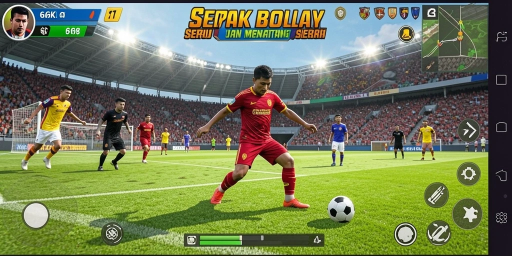 Tampilan gameplay seru dalam 66K, menampilkan aksi sepak bola yang mendebarkan.