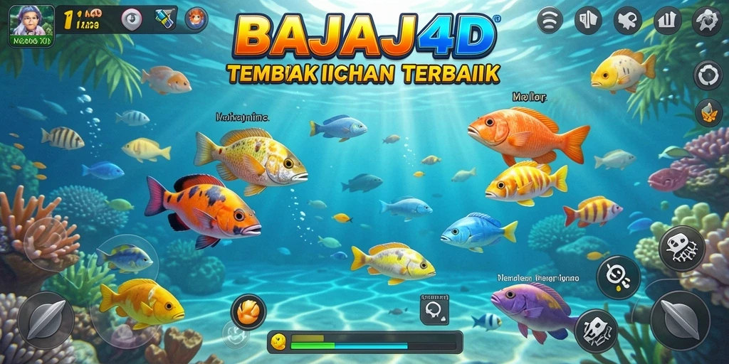 Tampilan gameplay BAJAJ4D saat menangkap ikan berwarna-warni.