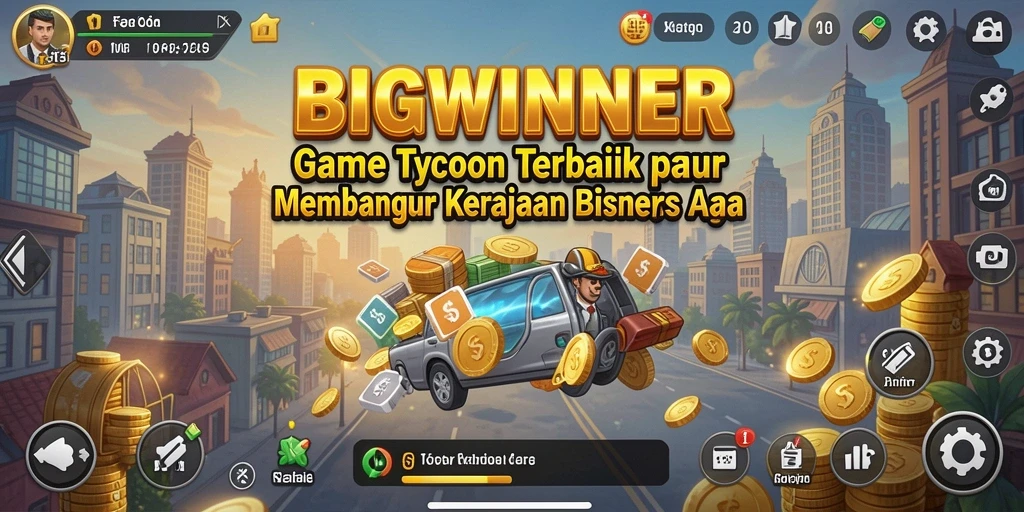 Tampilan gameplay BIGWINNER dengan berbagai jenis bisnis yang dikelola.