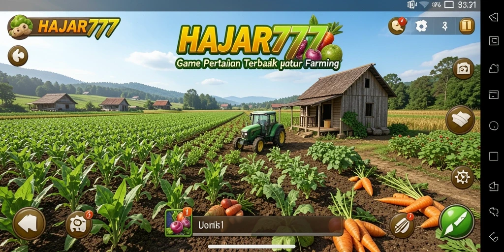 Tangkapan layar dari permainan HAJAR777 menunjukkan tampilan kebun yang indah.