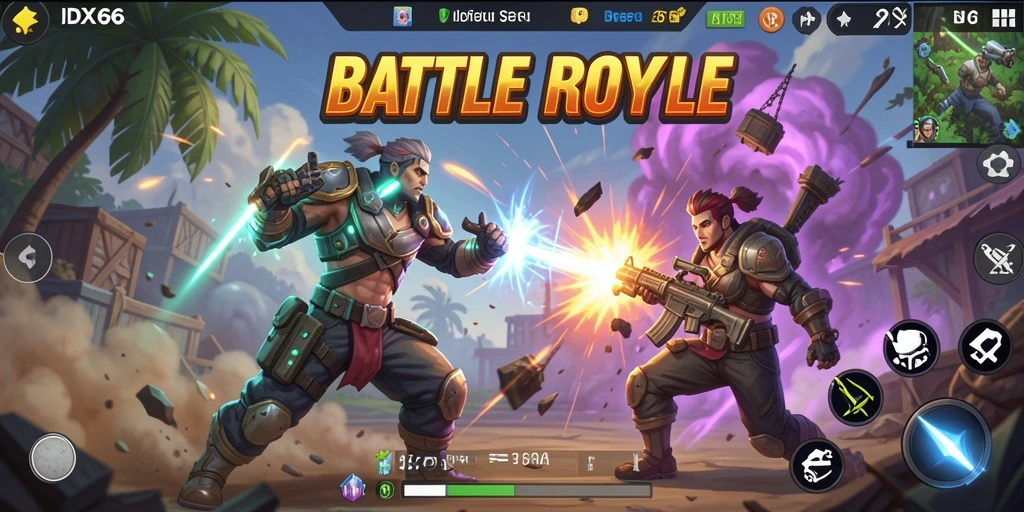 Screenshot IDX66 menunjukkan aksi seru dalam pertempuran Battle Royale.