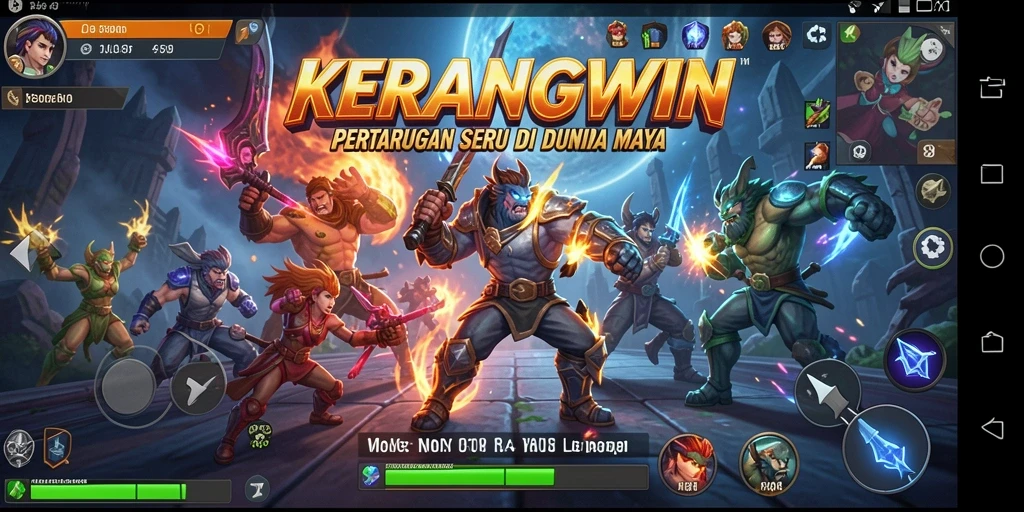 Screenshot utama KERANGWIN menampilkan pertarungan intens antara dua karakter.