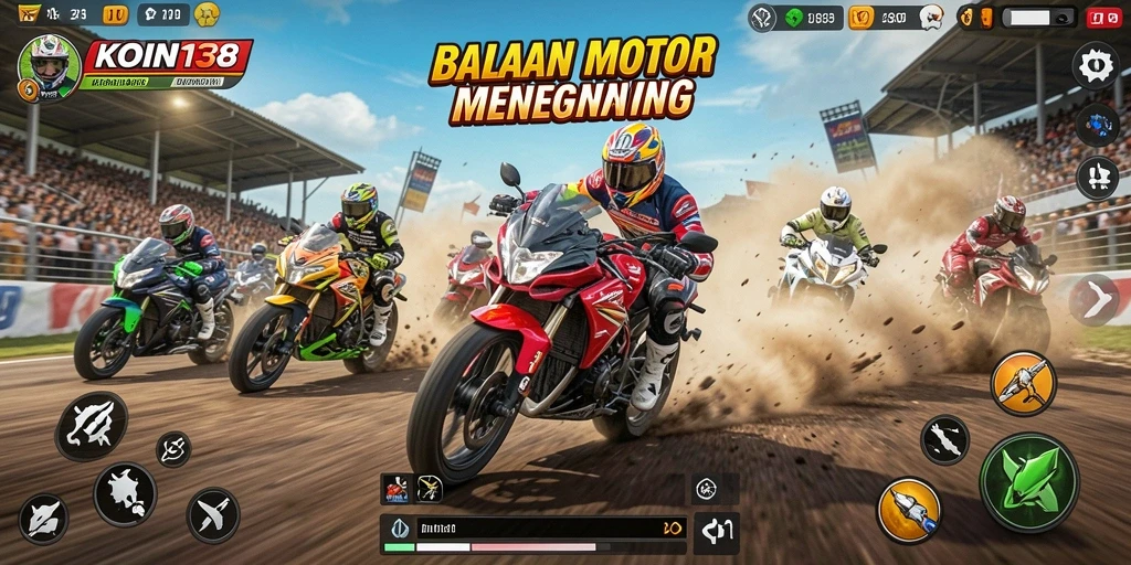 Tampilan gameplay KOIN138 yang menegangkan saat balapan motor.