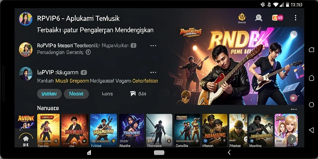 Screenshot gameplay RPVIP6 menunjukkan pengguna menikmati musik dengan antarmuka yang menarik.