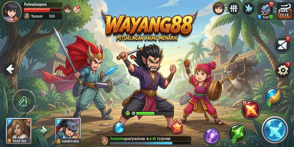Screenshot gameplay WAYANG88 yang menampilkan pertarungan karakter anime.