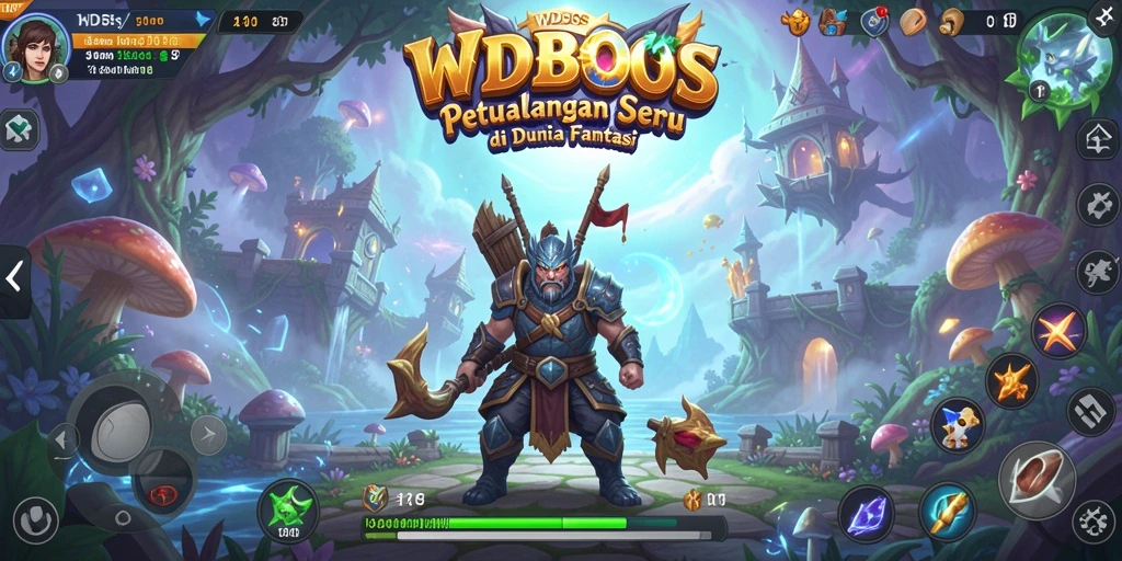 Screenshot utama WDBOS menampilkan pertarungan seru di dunia fantasi.